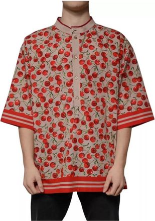 Dolce & Gabbana Kersenprint Knoop Casual Shirt - Heren - Korte mouwen Overhemden - Veelkleurig - 2XL - Katoen - Overhemden