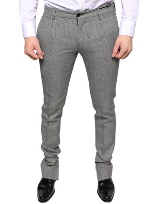 Dolce & Gabbana Mens Gray Check Tartan Wool Skinny Pants Virgin