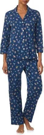 Lauren Ralph Lauren Print Cotton Blend Pajamas in Navy Print at Nordstrom, Size X-Large