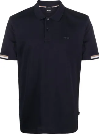 BOSS logo-print short-sleeve polo shirt - men - Cotton - L - Blue