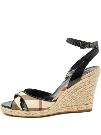 Burberry 105mm Burberry Nova Check-canvas wedge-heel sandals - women - Rubber/Calf Leather/Calf Leather/Canvas - 40 - Black