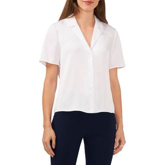Halogen Short Sleeve Button-Up Camp Shirt in Bright White at Nordstrom Rack, Size Xx-Small