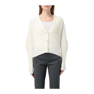 Liu Jo Cardigans, female, Beige, L, Ribbed Knit Cardigan with Embellished Buttons