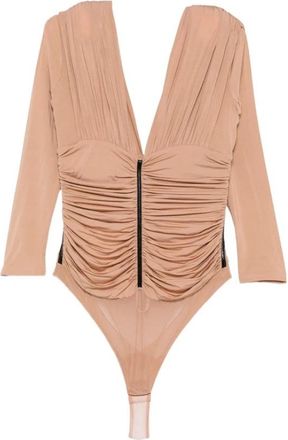 Elisabetta Franchi Bodysuit in lichtgewicht cr&ecirc;pe jersey stof - Dames - Bodies - Beige - L - Tule - Tops