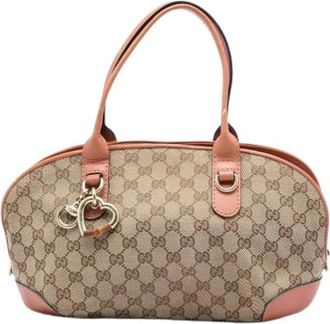 Gucci Pre-owned Canvas Satchel - Dames - Vintage Handtas - Beige - ONE Size - Leer - Vintage