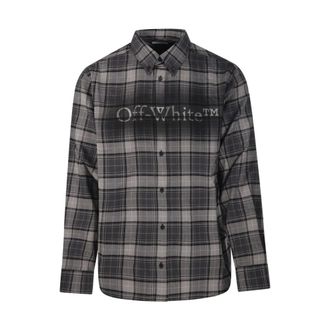 Off-white Casual Shirts, male, Gray, Size: M Spray Book Check Flan Reg Shirt