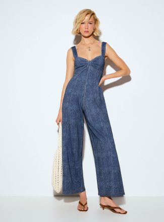 Icone Womens Terry underside denim effect gathered-bust jumpsuit