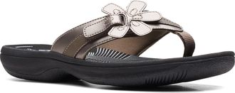 Clarks Womens Brinkley Flora Flip-Flop, Pewter Synthetic/Black Sole, 6.5 UK