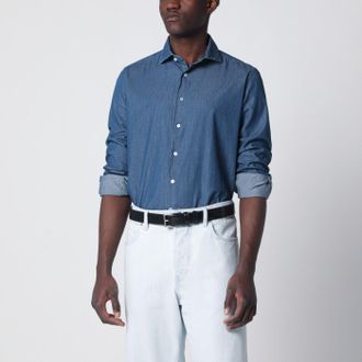 Xacus Camicia blu in denim Tailor Fit