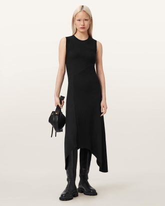AllSaints Cotton Gia Slim Fit Maxi Dress, Size: UK 14/US 10