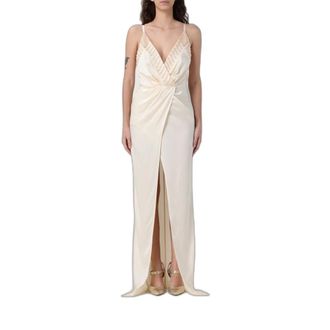 Elisabetta Franchi Red Carpet-jurk met geborduurde kristallen - Dames - Jurken - Geel - Maat: S Satijn
