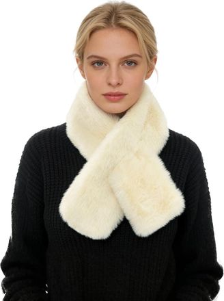 Lina & Lily Faux Fur Pull-Through Womens Winter Collar Scarf Neck Warmer Rectangle Fluffy (Cream)