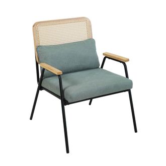 Oviala Sill&oacute;n relax en acero, rat&aacute;n sint&eacute;tico y tejido verde