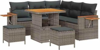 vidaXL Garden Sofa Set with Cushion 9 pcs Grey Poly Rattan vidaXL