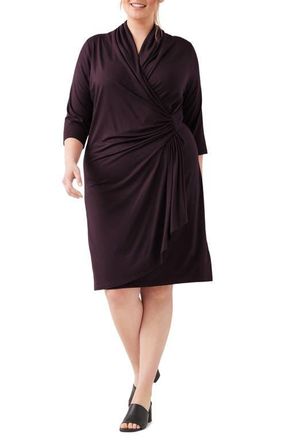 Karen Kane Three Quarter Sleeve Jersey Cascade Faux Wrap Dress in Bordeaux at Nordstrom, Size 2X