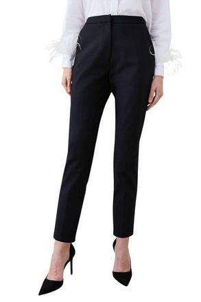Karen Millen Essential Techno Woven Trousers in Black at Nordstrom, Size 2