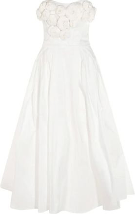 Elisabetta Franchi rose-appliqué gabardine midi dress - White