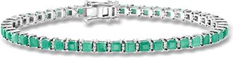 Ross-Simons Emerald and. Diamond Tennis Bracelet in Sterling Silver