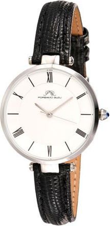 Porsamo Bleu Bellevue Leather Strap Watch, 32mm in Black Silver Tone at Nordstrom Rack