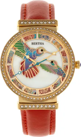 Bertha Sunglasses Emily Mother-Of-Pearl Leather-Band Watch