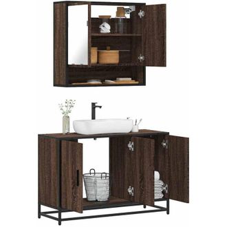 vidaXL Vidaxl - Set De Muebles Ba&ntilde;o 2 Pzas Madera Contrachapada Marr&oacute;n Roble