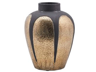 Schubiger M&ouml;bel Vase Gold-Schwarz Geh&auml;mmert H: 29 cm