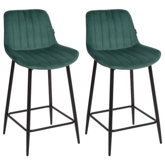 Beliani Beliani - Conjunto De 2 Sillas De Bar De Terciopelo Patas De Acero Negro Sin Reposabrazos Comedor Verde Dubrovnik