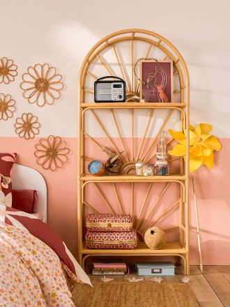 Vertbaudet Kinderzimmer Regal mit 3 B&ouml;den, Rattan SONNENSCHEIN natur