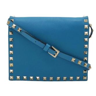 Valentino Pre-owned Leather Rockstud 2Way Schoudertas - Dames - Pre-owned - Blauw - Maat: ONE Size Leer