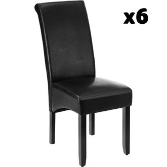 TecTake 6 Sillas de comedor ergon&oacute;micas, s&iacute;mil cuero, tapizadas negro