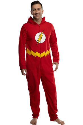 Intimo DC Comics Mens The Flash Superhero Character Hooded Union Suit Footless Pajamas Costume (Flash, S/M)