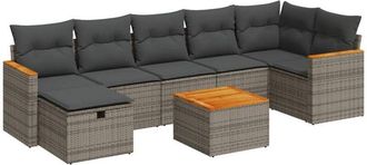 vidaXL Set De Sof&aacute;s De Jard&iacute;n Y Cojines 8 Piezas Rat&aacute;n Sint&eacute;tico Gris Vidaxl