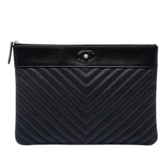 Chanel Pre-owned Quilted Caviar Leather Clutch - Dames - Pre-owned - Zwart - Maat: ONE Size Leer