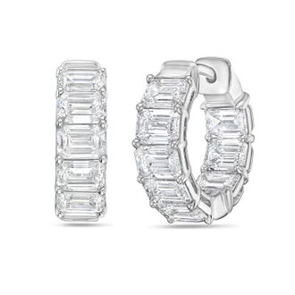 Diana M. Jewels 14kt white gold emerald lab grown diamond round huggie hoops weighing 3.00 cts tw, 0.50