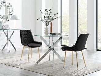 Furniturebox Novara 100cm Round Dining Table & 2 Pesaro Gold Leg Chairs in Black