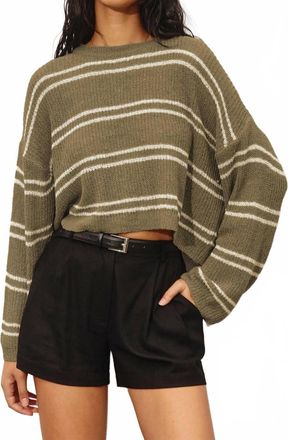 Dress Forum Double Striped Long Sleeve Sweater In Olive/white