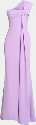 Elie Saab Twisted One-Shoulder Cady Maxi Dress