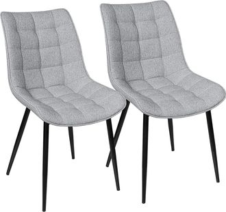 Woltu Pack De 2 Sillas De Comedor Asiento De Lino Silla Dise&ntilde;o Silla Tapizada Estructura Met&aacute;lica Sill&oacute;n Con Respaldo Silla De Cocina Gris Claro - Woltu