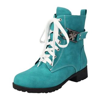 Generic Womens Leisure Ankle Boots Round Toe Med Chunky Heel With Side Zipper And Lace Up Front For Casual Daily Wear
