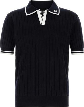 Dolce & Gabbana Gebreid Poloshirt - Heren - Polos - Blauw - M - Tops
