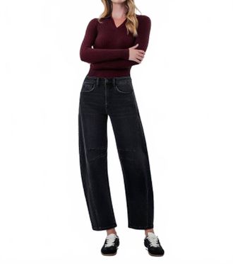 Flying Monkey High Rise Ankle Barrel Leg Jean In Black