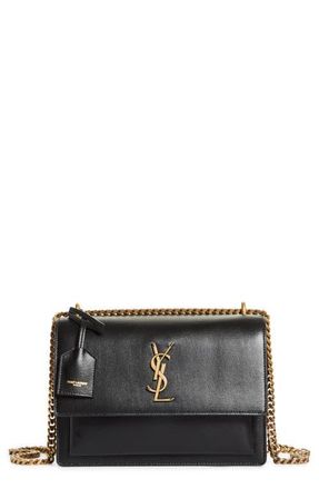Saint Laurent Medium Sunset Leather Shoulder Bag in 1000 Nero at Nordstrom