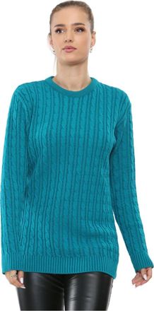 Janisramone Cable Knit Jumper Women, Long Sleeves Jumpers for Women UK, Knitted Crew Neck Jumper Women, Solid Color Chunky Jumpers for Women UK Size 8-26 Jade Gre