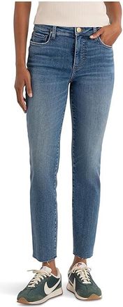 Kut from the Kloth Reese High Rise Fab Ab Ankle Straight Raw Hem Womens Jeans Major : 14, Cotton/Denim/Polyester