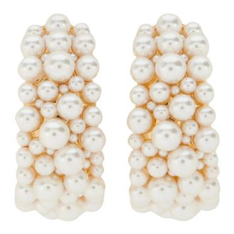 Self Portrait Accessoires, Dames, Wit, ONE Size, Leer, Oorringen met parelcluster