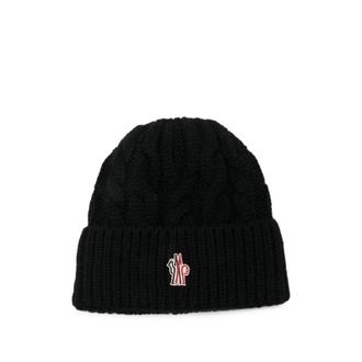Moncler Cable-knit Logo-patch Beanie Hat