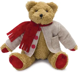Melrose International Vintage Teddy Bear with Coat and Scarf 14H - Brown; Red
