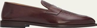 Brunello Cucinelli Mens Woven Vamp Leather Penny Loafers