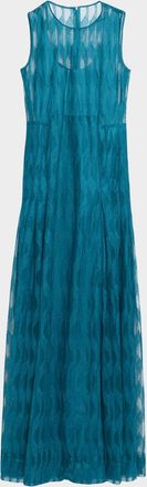 Akris High Plains Embroidered Sleeveless Tulle Gown