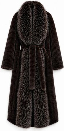 Cesare Gaspari Couture Faux Fur Collar - Dames - Jas met riem - Bruin - S - Polyester - Jassen